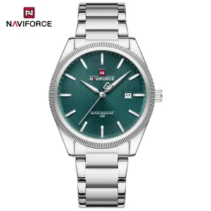 ساعت مچی مردانه Naviforce مدل NF9276 | بند استیل ضدزنگ، صفحه سبزآبی | رسمی و کلاسیک