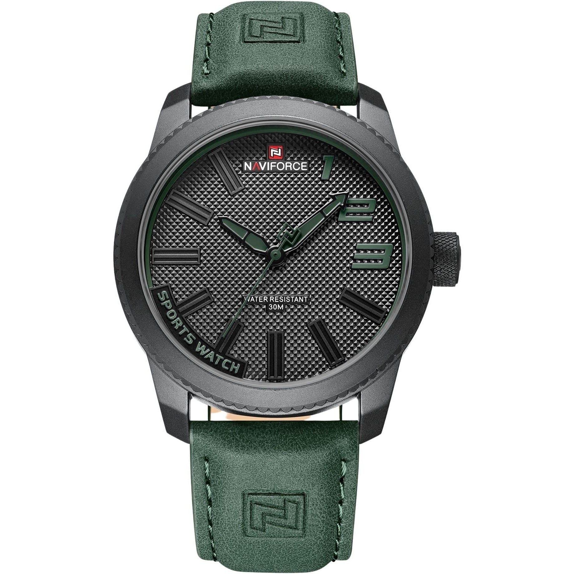ساعت مچی مردانه Naviforce مدل NF9202 ،بند چرمی سبز